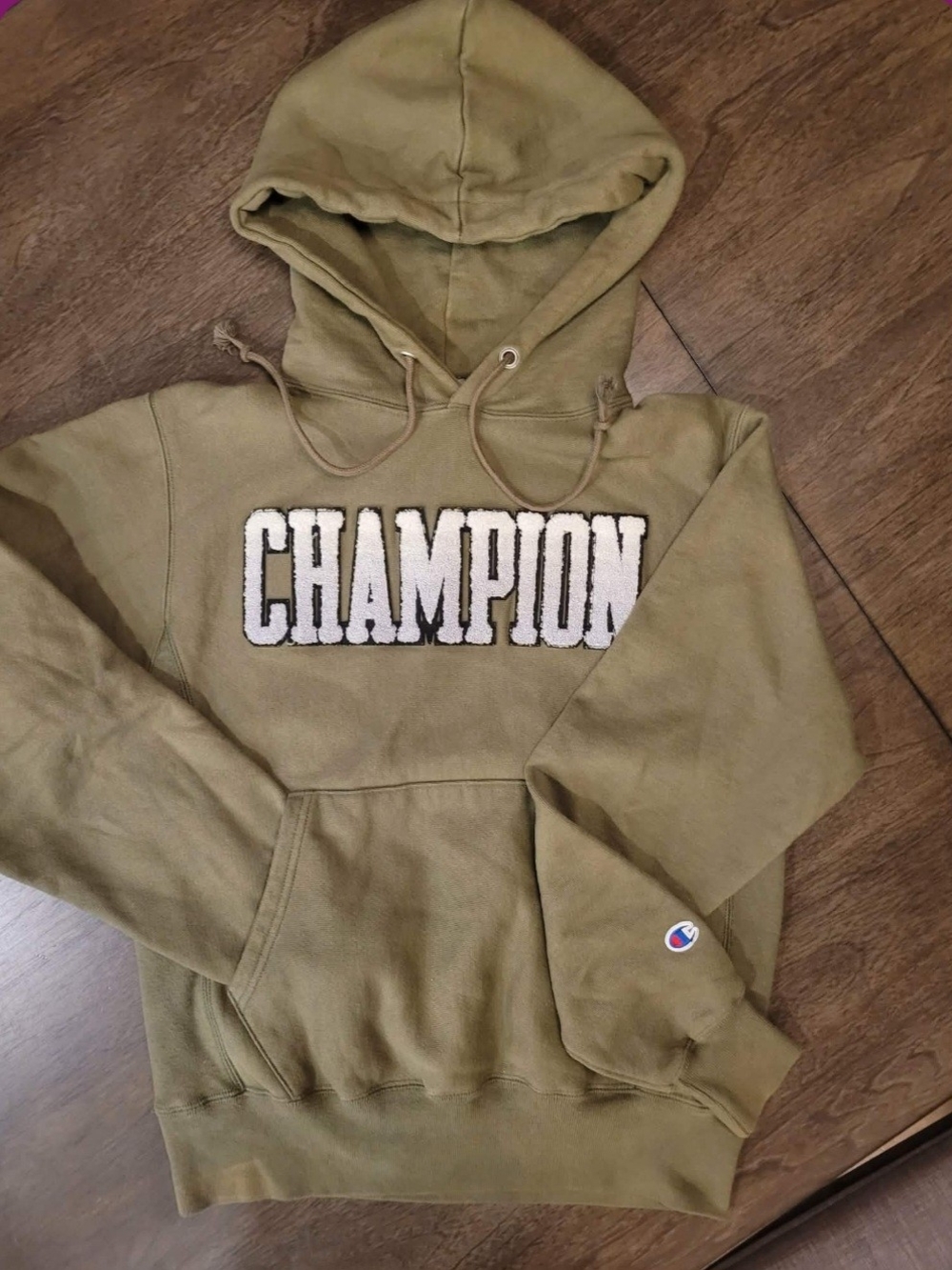 Reverse Weave CHAMPION Olive Green Hooded Sweatshirt